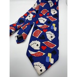 Keith Daniels Blue Silk Necktie Playing Cards Poker Ace King Queen Jack Suit